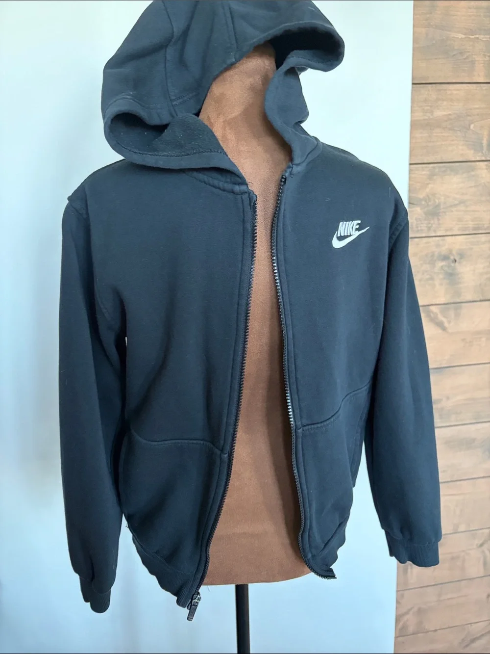 Nike Black Full-Zip Hooded Jacket with White Logo